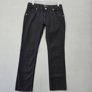 UMM Black Jeans Stretch Straight Embroidered Beaded Pockets Casual Women Size 32